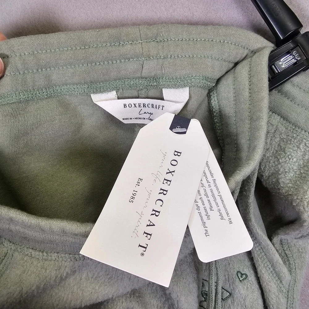Boxercraft‎ Sage Green Fleece Lounge Shorts Embroidered Dog Heart Large NWT